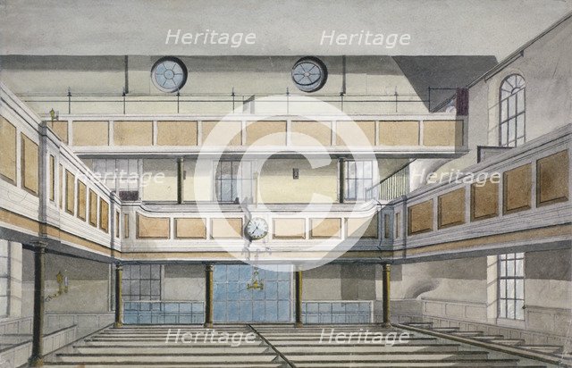 Interior of Salters' Hall Chapel for Protestant Dissenters, St Swithin's Lane, City of London, 1820. Artist: Anon