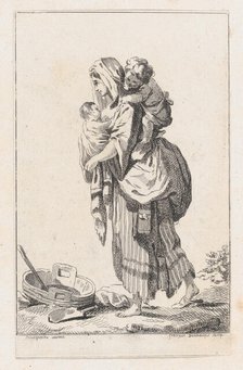 Peasant Woman with Two Children, ca. 1758. Creator: Catherine Francoise Beauvarlet.