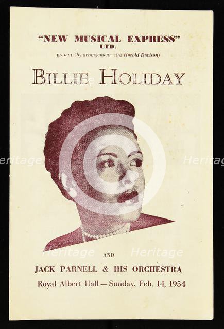 Programme for Billie Holiday and Jack Parnell & His Orchestra, Royal Albert Hall - February 1954. Creator: Unknown.