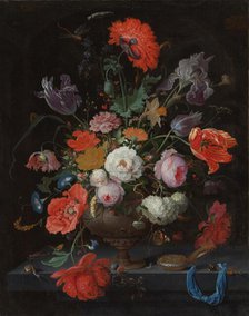 Still Life with Flowers and a Watch, c.1660-c.1679. Creator: Abraham Mignon.