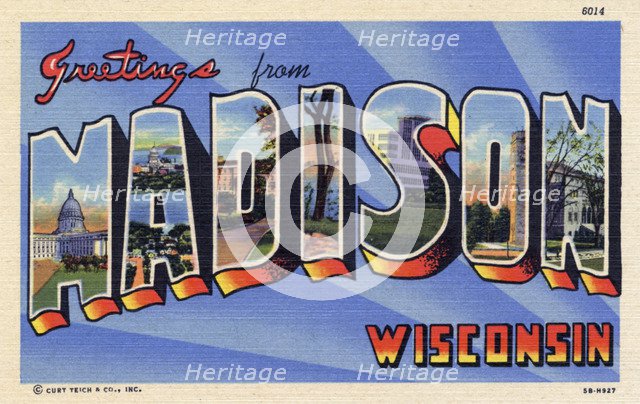 'Greetings from Madison, Wisconsin', postcard, 1945. Artist: Unknown
