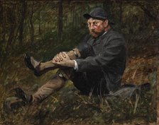 The architect Thorvald Bindesboll in a spruce forest on Kullen, 1889. Creator: August Jerndorff.