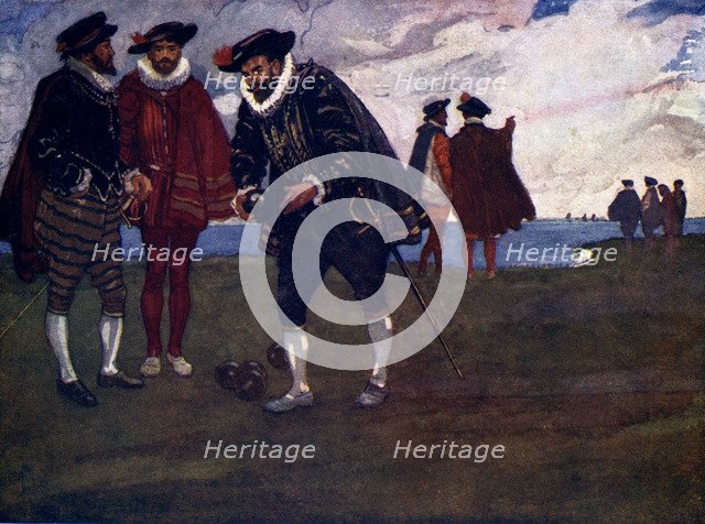 'There is time to finish the game and beat the Spaniards too, said Drake', 1588, (1905). Artist: A S Forrest