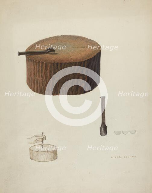 Plinker and Wood Block, 1935/1942. Creator: Oscar Bluhme.