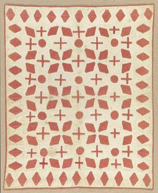 Cream and red appliqued quilted bedcover, ca. 1850. Creator: Unknown.