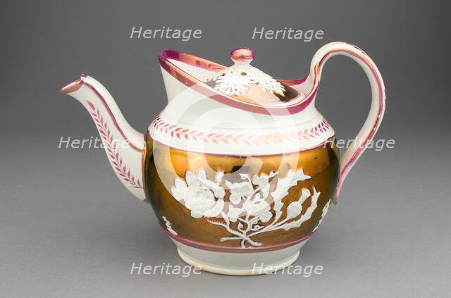 Teapot with Symbols of England, Ireland, and Scotland, Staffordshire, c. 1830. Creator: Staffordshire Potteries.
