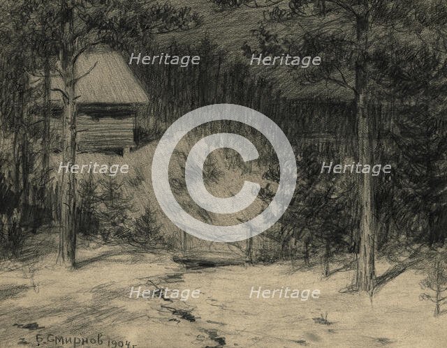 Moonlit Night near Irkutsk at a Resettlement Point, 1904. Creator: Boris Vasilievich Smirnov.