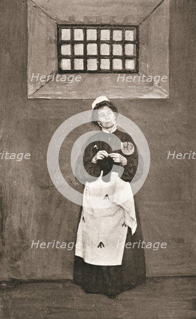 Emmeline Pankhurst, British suffragette, in a cell in Holloway Prison, London, 1908. Artist: Unknown