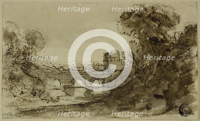 Italianate River Landscape with Bridge with Tower, n.d. Creator: Unknown.