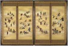 Screen depicting the four classes of Edo Japan, c. 1893 ; Meiji Period (1868 - 1912). Creator: Seppo.