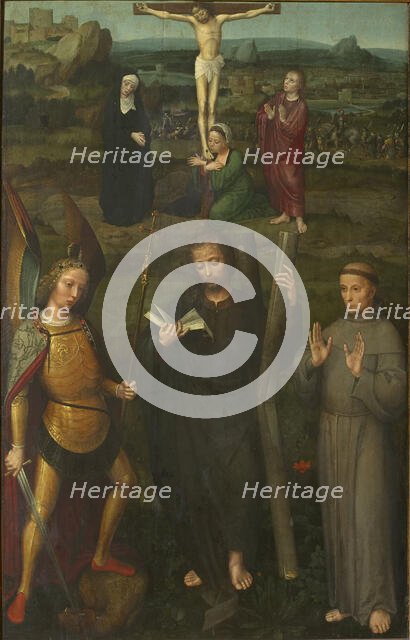 The Crucifixion with Saints Michael the Archangel, Andrew, and Francis of Assisi , c. 1510. Creator: Isenbrant, Adriaen (1490-1551).