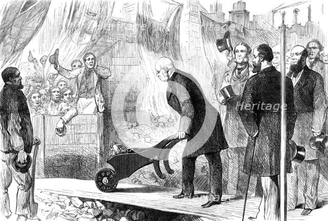 The Lord Mayor of London commencing works for extension of Inner Circle Railway, 1881. Creator: Unknown.