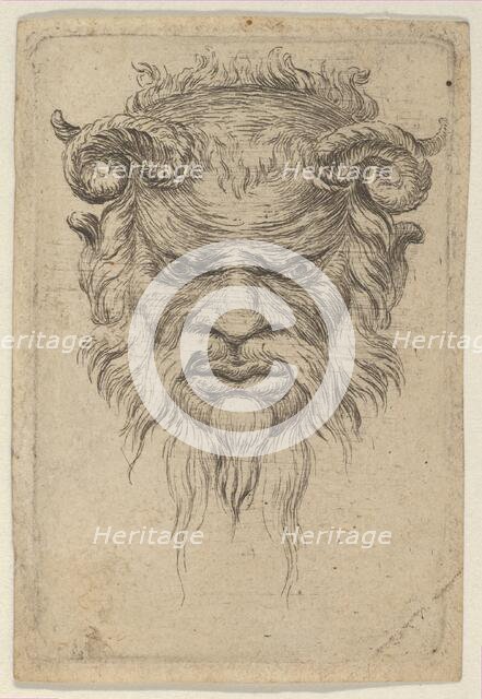 Satyr Mask with Curled Horns Looking Down, from Divers Masques, ca. 1635-45. Creator: Francois Chauveau.