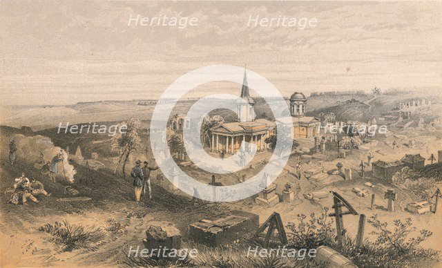 'Quarantine Cemetery and Church with French Battery No. 50', 1856. Artist: Georges McCulloch.
