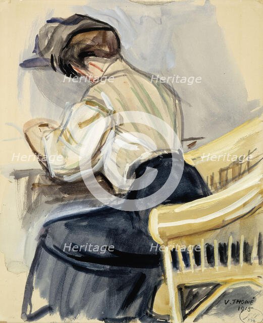 Woman Writing, 1915. Creator: Verner Thome.