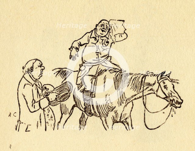 John Gilpin wipes his sweaty brow with a handkerchief, 1878, (c1918).  Creator: Randolph Caldecott.