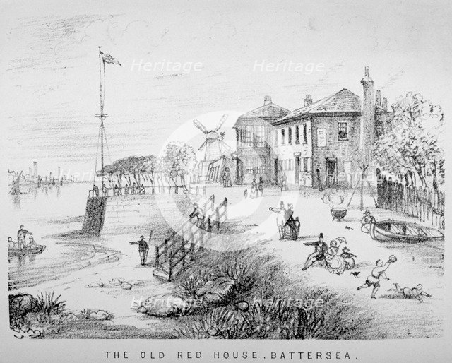 View of the Red House Inn on the banks of the River Thames, Battersea, London, 1850.                 Artist: Anon
