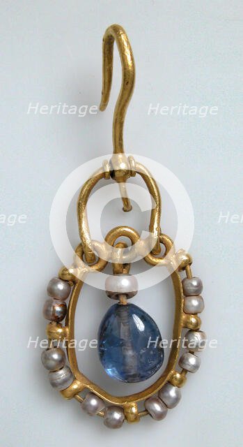 Gold Earring with Pearls and Sapphires, Byzantine, 6th-7th century. Creator: Unknown.