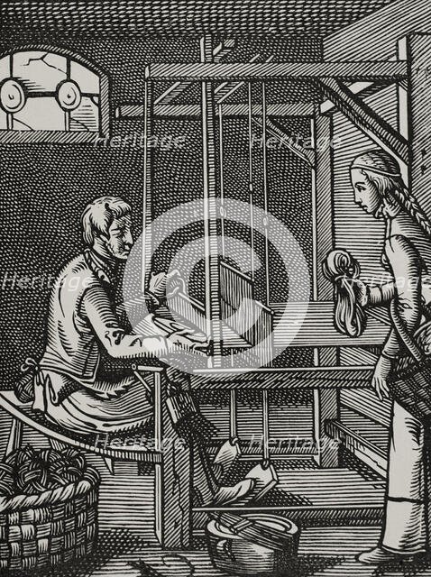French weaver's workshop in the 16th century (1877). Creator: Jost Ammon.