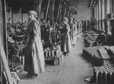 'Girl workers in a munitions factory', 1915. Artist: Unknown.