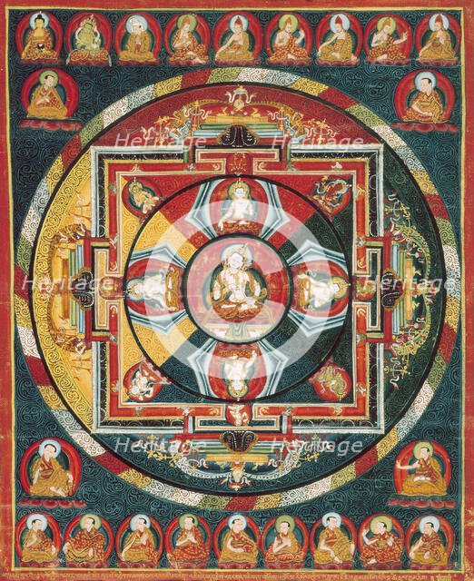 Painted Banner (Thangka) of Vajrasattva Mandala, 15th century. Creator: Unknown.
