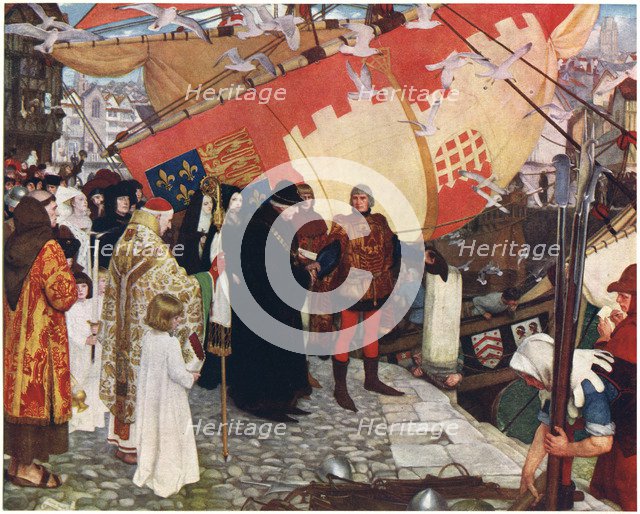 'The Departure of John and Sebastian Cabot from Bristol in 1497', c1900-1930Artist: Ernest Board