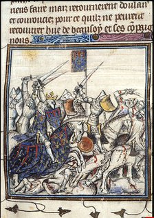 Crusaders and Saracen Fighting during the Third Crusade (From the Chroniques de France ou de St Denis), after 1380. Artist: Anonymous  