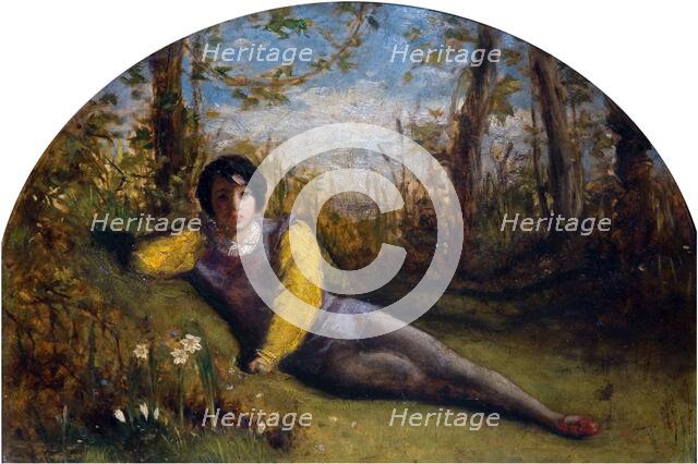 The Young Poet - Oil Study, 1849. Creator: Arthur Hughes.