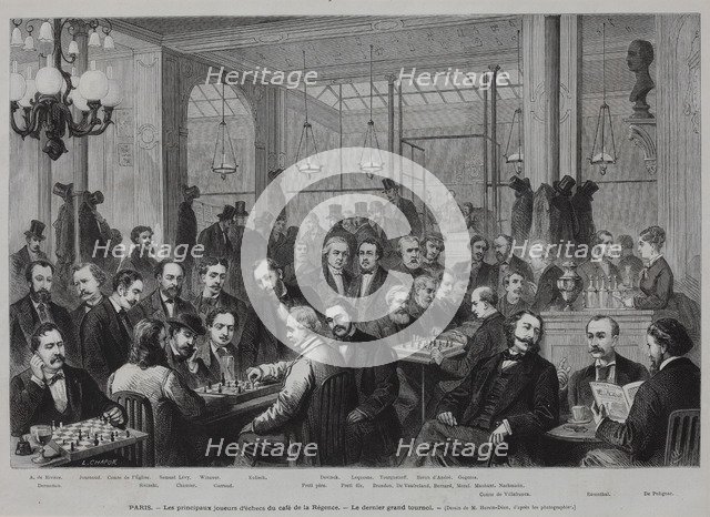 The chess tournament at the Café de la Régence (From Le Monde Illustré), 1874.
