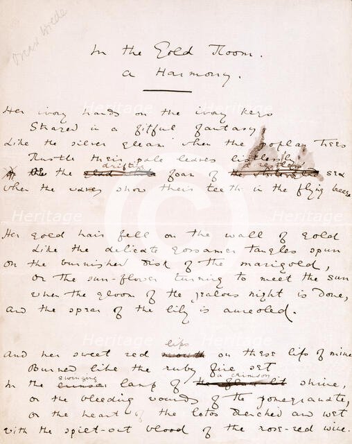 Draft of "In the Gold Room - a Harmony" by Oscar Wilde, 1881.  Creator: Oscar Wilde.