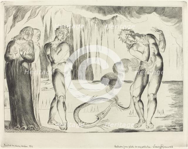 The Circle of the Thieves; Buoso Donati Attacked by the Serpent, 1827. Creator: William Blake.