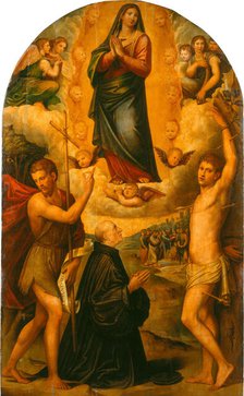 The Assumption of the Virgin with Saint John the Baptist, Saint Sebastian and a Donor, c1530. Creators: Giacomo Francia, Giulio Francia.