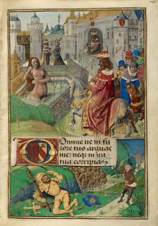 David and Bathsheba: David Slaying Goliath; Poncher Hours, about 1500. Creator: Master of Cardinal Bourbon.