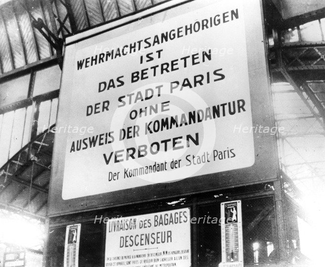 Notice in a railway station in German-occupied Paris, 17 July 1940. Artist: Unknown