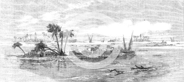 Inundation of the Nile: view of villages and encampment on the bank of the Nile, 1861. Creator: Richard Principal Leitch.