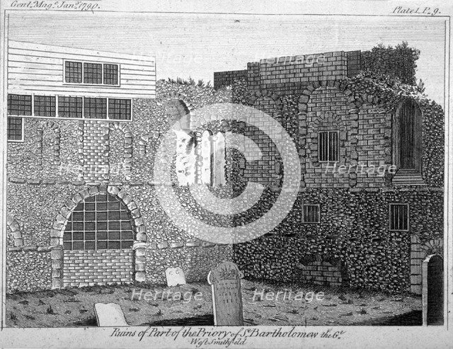 Part of the ruins of St Bartholomew's Priory, Smithfield, City of London, 1790. Artist: Anon