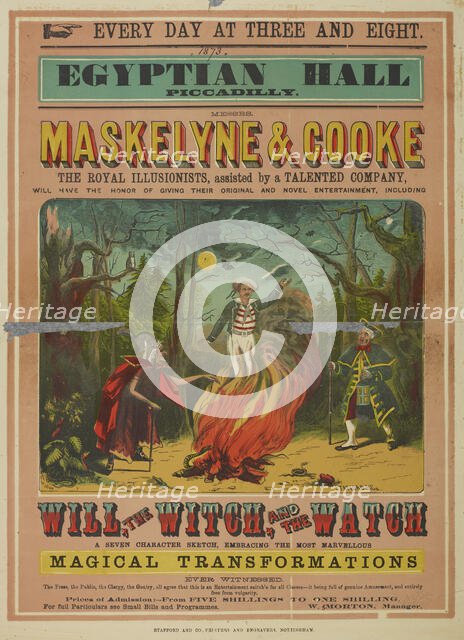 Messrs. Maskelyne and Cooke present Will, the Witch and the Watch at the Egyptian Hall..., 1873.  Creator: Unknown.