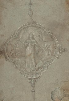 Drawing for a Standard with Christ in Glory Flanked by Putti, 16th century. Creator: Anon.