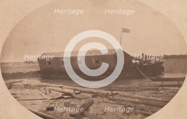 Hamilton's Floating Battery Moored at the End of Sullivan's Island the Night Before ..., April 1861. Creator: Attributed to Alma A. Pelot.