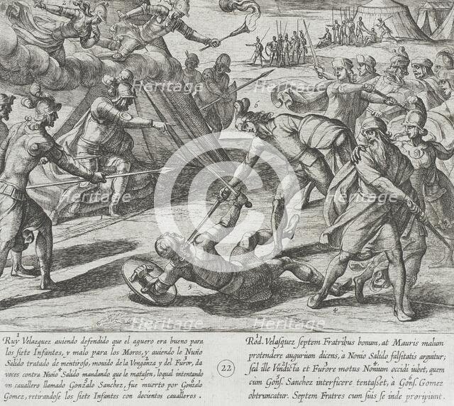 Ruy Velazquez Orders the Death of Nuño Salido, Gonzalez Gomez Comes to His Aid and Kills..., 1612. Creator: Antonio Tempesta.