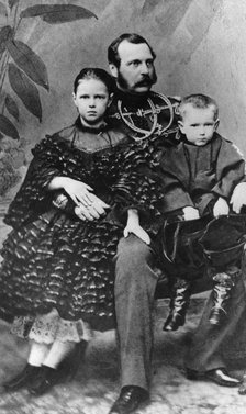 Tsar Alexander II of Russia with his daughter Maria and son Sergei, c1860-c1862. Artist: Unknown
