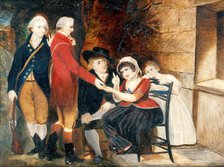 A woman telling a man's fortune, early-mid 19th century. Creator: Alfred Chalon.