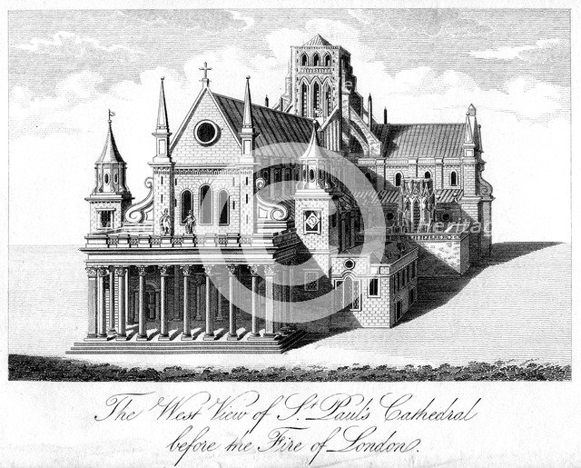 'The West View of St Paul's Cathedral Before the Fire of London'. Artist: Unknown