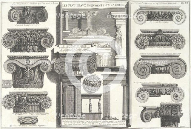 Various Roman Ionic capitals compared with Greek examples..., mid-18th century. Creator: Giovanni Battista Piranesi.