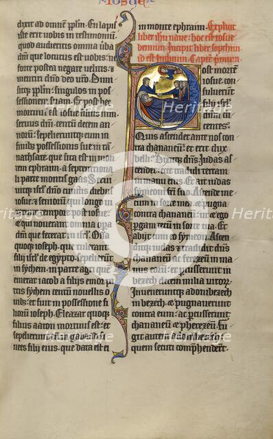 Initial P: The Death of Joshua and the Calling of the Tribe of Judah; Marquette Bible, about 1270. Creator: Unknown.