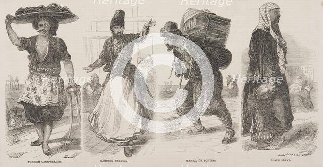 Turkish Cake-Seller; Dancing Dervish; Hamal, or Porter; Black Slave, 19th century. Creator: Unknown.