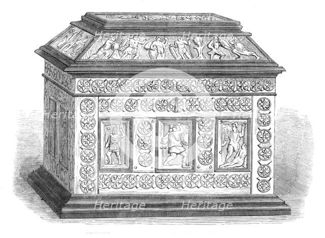 Art Collections in the South Kensington Museum: Byzantine casket of bonework, set in ebony, 1869. Creator: Unknown.