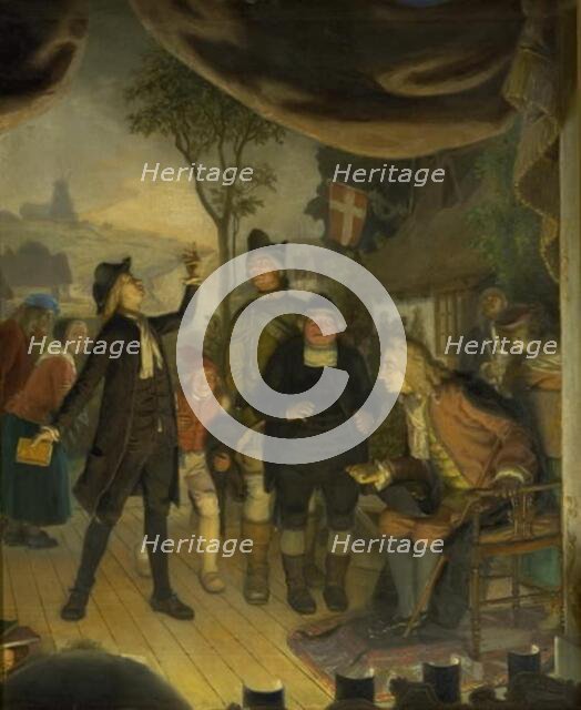 Ludvig Holberg Attending a Rehearsal of his Play Erasmus Montanus, Act IV, Scene 2, 1888. Creator: Lorenz Frolich.