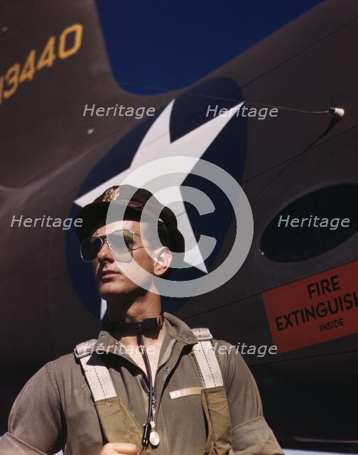 F.W. Hunter, Army test pilot, Douglas Aircraft Company plant at Long Beach, Calif., 1942. Creator: Alfred T Palmer.