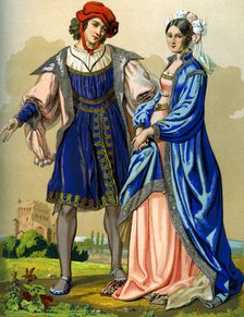 A noble French couple at the end of the 15th century (1849).Artist: Edward May